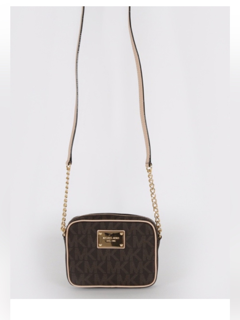 Michael Kors Brown MK Logo Crossbody with Gold Chain